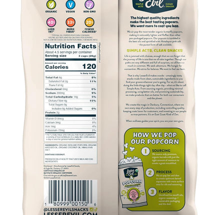 LesserEvil Avocado-licious Organic Popcorn, Amazon Exclusive, Premium Quality, Minimally Processed, No Vegetable Oil, 4.6 Oz, Pack of 3