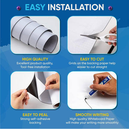 Magnetic Whiteboard Sticker - Adhesive Backing 36'' x 18'' Dry Erase Board for Wall Whiteboard Contact Paper for Office Home Include Starter Kit