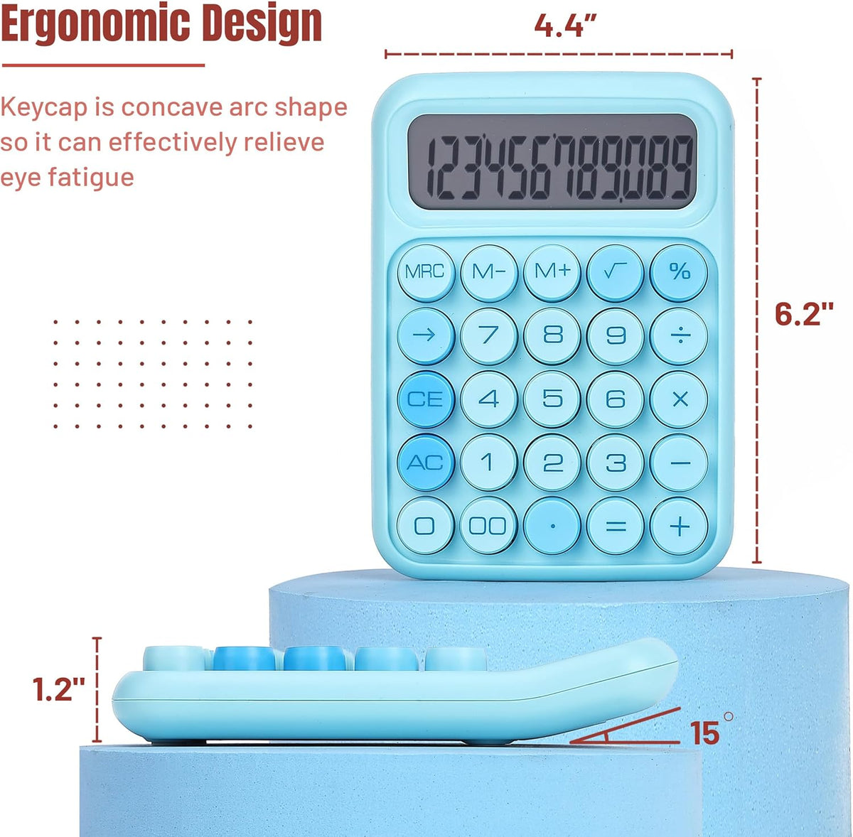 Mechanical Switch Calculator, 12 Digits, Large LCD Display, Blue Calculator Big Buttons - photo 2