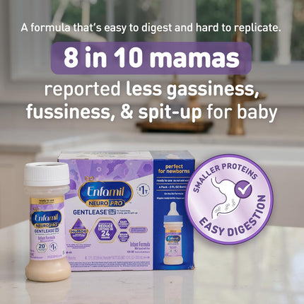 Enfamil NeuroPro Gentlease Ready-to-Feed with Smaller Proteins for Easy Digestion,Brain Supporting DHA, HuMO6* Blend, Baby Formula for easing Fussiness, Gas, Spit-up in 24hrs, 2 Fl Oz (6 ct), 4 Pack