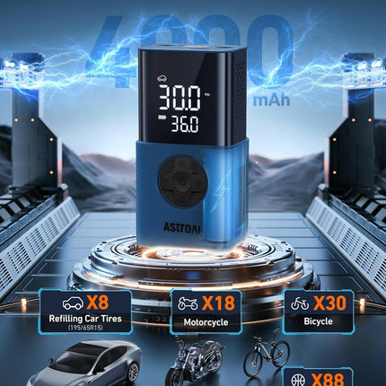 AstroAI Tire Inflator L7S Portable Air Compressor Cordless Bike Pump with Digital Dual Values Display, 150 PSI Car Tires Pump with LED Lights Air Pump for Cars, Motorcycles, Bikes, Balls Blue