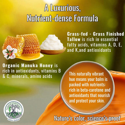 ProSeed Manuka Honey Unwhipped Tallow Balm – Handmade Grass-Fed Beef Moisturizer with Frankincense, Vitamin E, Castor, Buah Merah & Turmeric – Face & Body Cream for Men, Women & Kids – Travel Size