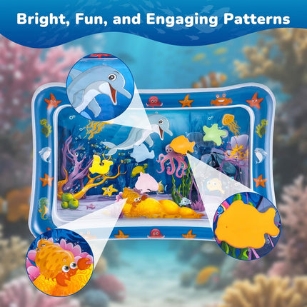 Tummy Time Water Mat for Babies, Inflatable Tummy Time Water Play Mat, with Bright and Colorful Patterns, for Interactive and Fun Early Learning, Ocean-Themed