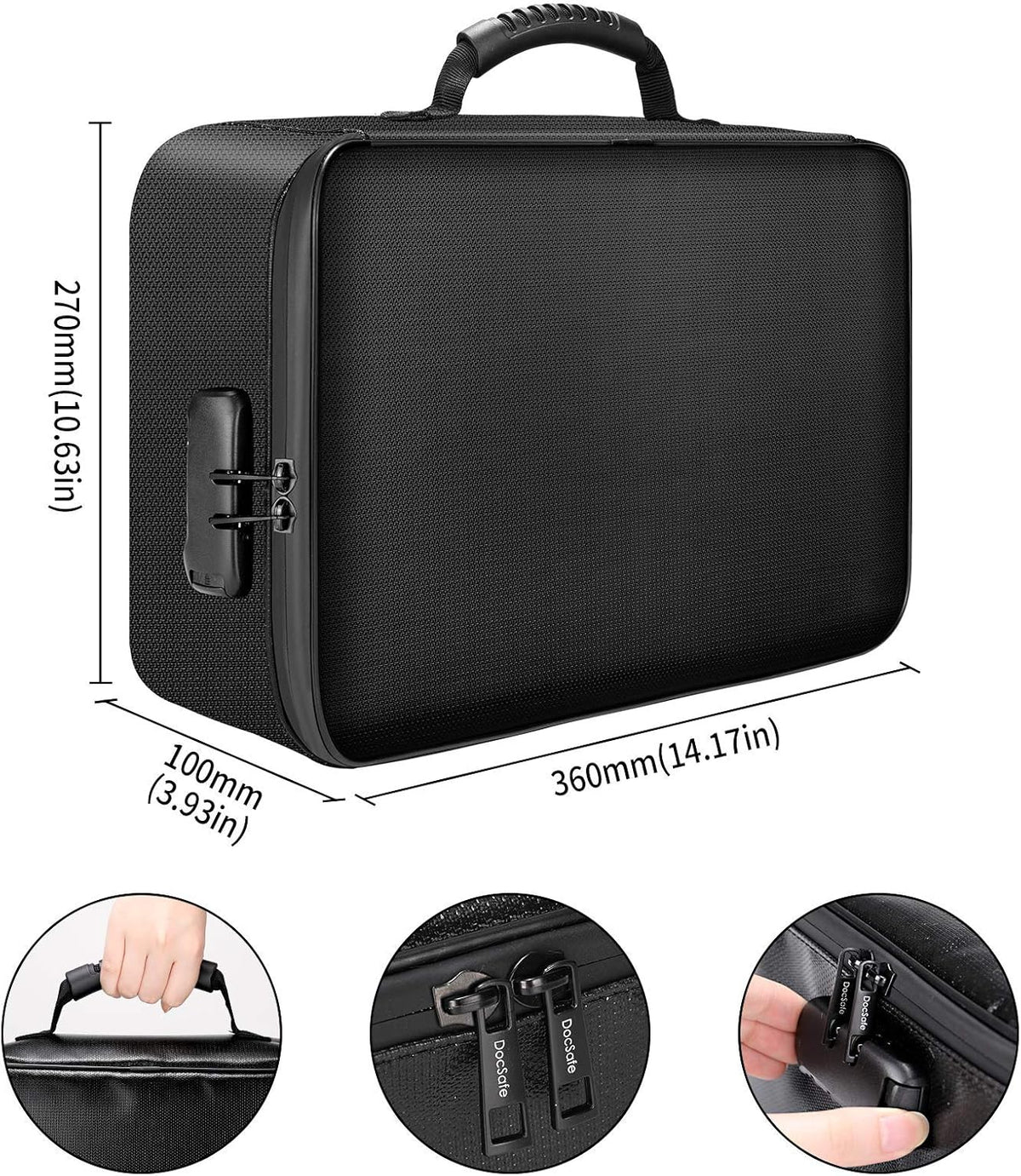 Document Bag with Lock,Fireproof 3-Layer File Storage Case with Water-Resistant Zipper,Document Safe - photo 4