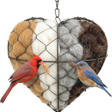 Tiezzi Handmade Alpaca Fiber Bird Nesting Heart, Refillable Bird Nesting Material Holder for Wild Birds & Hummingbirds, Outdoor Garden Decor Gift for Bird Lovers