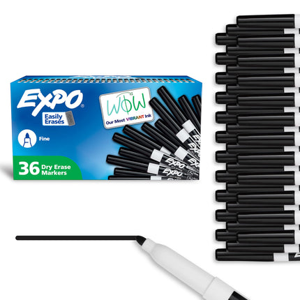 Rotuladores para pizarra blanca, tinta de bajo olor, negro, punta fina, 36 unidades - Borrado fácil, ideal para aula, hogar, oficina, regreso a clases, suministros para docentes