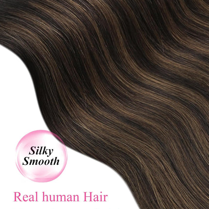 YoungSee 18 Inch Tape in Extensions Human Hair Brown Balayage Tape in Hair Extensions Human Hair Dark Brown Ombre Ash Browns Tapes-in Extension Remy Hair Extension Tape-in for Daily Use 20pcs 50g