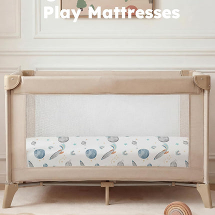 Pack and Play Sheets for Boys Girls, 38" x 26" Mini Crib Sheets Fitted for Pack n Play Mattress, Soft Breathable Playard Sheets, 2-Pack Blue Rocket