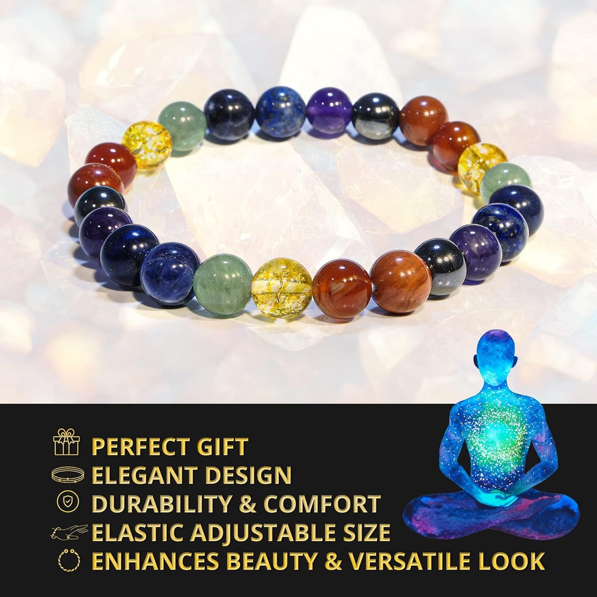Healing Crystal Bracelet for Women and Men – 8mm Round Beaded Bracelet for Men and Women – Unisex - photo 4