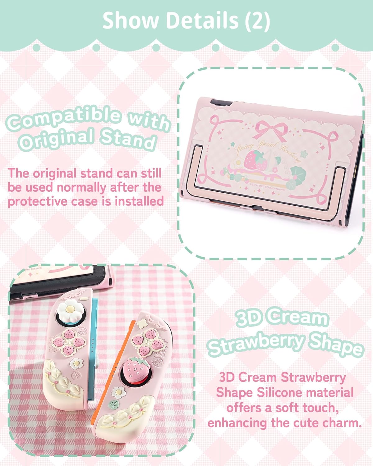 Strawberries with Cream Pink Silicone Protective Case with Thumb Grip Caps - photo 4