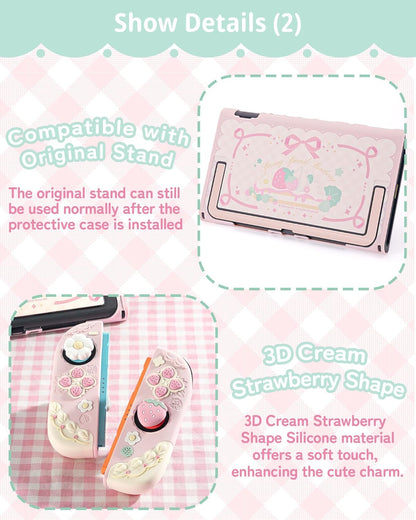 Strawberries with Cream Pink Silicone Protective Case with Thumb Grip Caps - photo 4