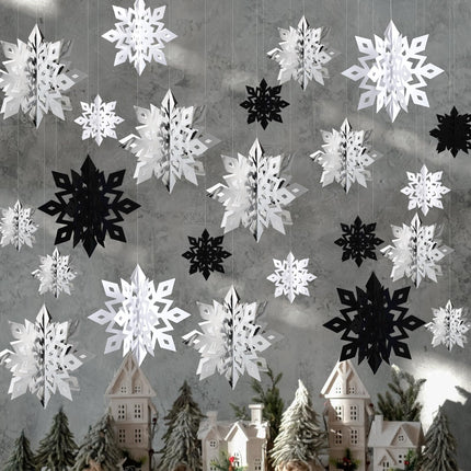 Snowflake Decorations, Paper Christmas Hanging Decor Indoor, White, 14-Pc