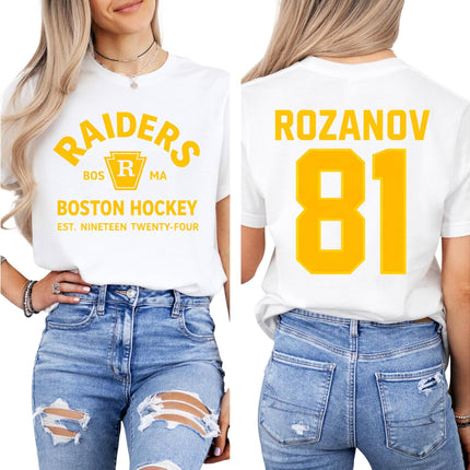 Boston Raiders Hockey Number Back T Shirt Vintage Team Style Short Sleeve Casual Fan Tee