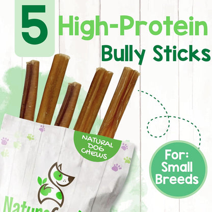 Small Bully Sticks for Dogs 5-6" (5 Count) - Long Lasting for Light Chewers and Puppies - Natural Thin - photo 5