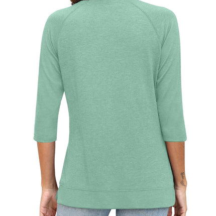 Womens Tops Casual 3/4 Sleeve Crew Neck Shirts Loose Fit Tunic