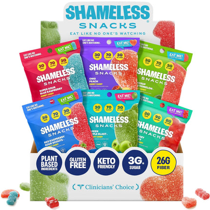 Shameless Snacks - Healthy Low Calorie Snacks, Low Carb Keto Gummies (Gluten Free Candy) - 6 Pack Super Variety Pack