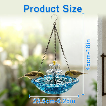 Solar Cascade Hanging Bird Bath, 3-Layer Powered Birdbath Water Fountain, Outdoor Water Dispenser for Hummingbirds, Hummingbird Bath Shower Bowl for Garden Yard, Blue