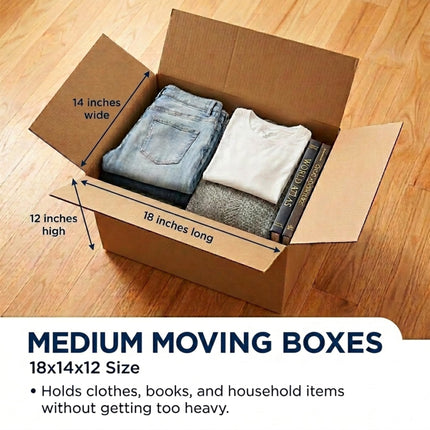 Cajas de mudanza resisten 65lbs, 18"L x 14"W x 12"H (paquete de 10) medianas - caja de cartón corrugado para envío, correo, empaque, embalaje y almacenamiento