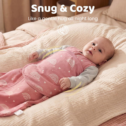 Baby Swaddle Sleep Sack 3-6 Months, Cotton Swaddles for Newborns Girls, 2-Way Zipper Transitional Infant Wearable Swaddling Blanket with Quiet Closure, 0.5 TOG 2 Pack Soft Pink Rainbow