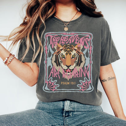The Heavens are Roaring Tiger Psalm 19:1 Tee – Bold Christian Faith Graphic T-Shirt - photo 5
