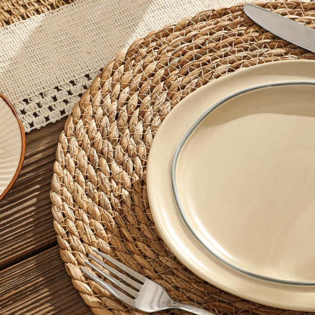 Round Woven Placemats Set of 4, 13.5'' Boho Rattan Chargers for Dinner Plates, Rustic Wicker Place Mats - photo 2