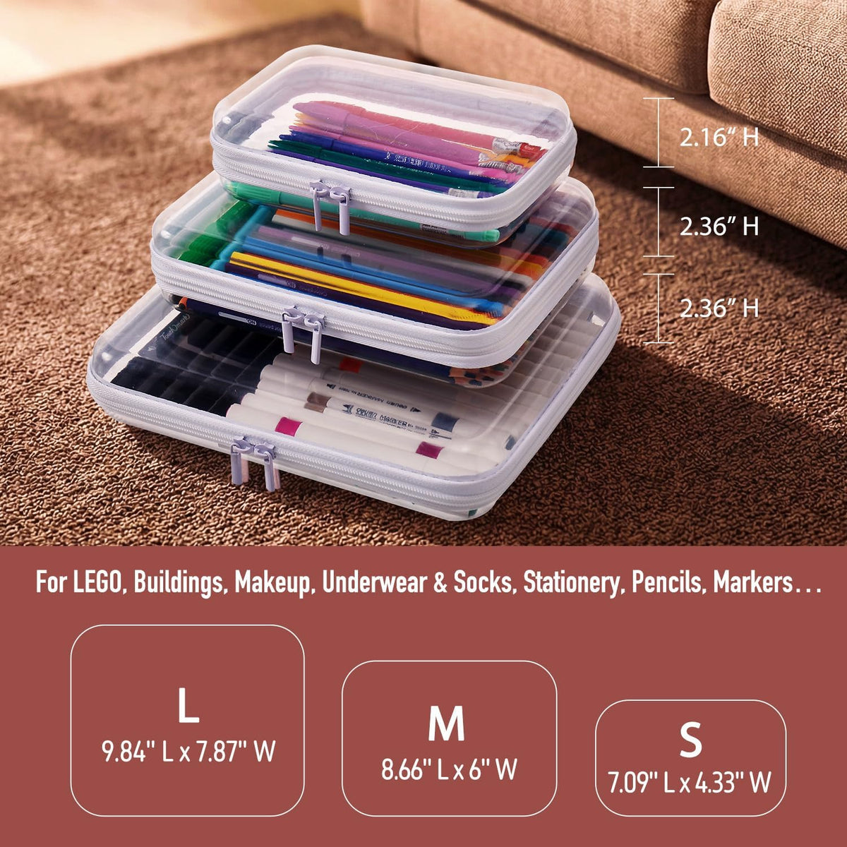 2-Piece Clear Hard Shell Zipper Organizer Case Set - photo 3