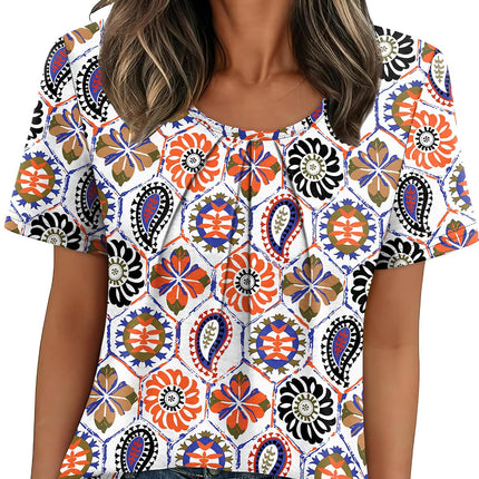 Women T Shirts Pleated Short Sleeve Tops Business Casual Blouses