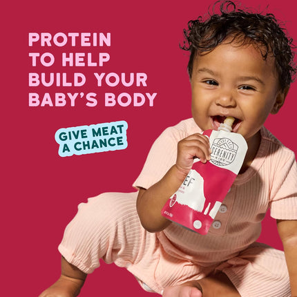 Serenity Kids 6+ Months Baby Food Pouch Puree - Grass Fed Beef Meat Pouches - Organic Veggie Blends for Toddler Snacks - Savory No-Sugar Baby Snacks - 3.5 Ounce, Pack of 1