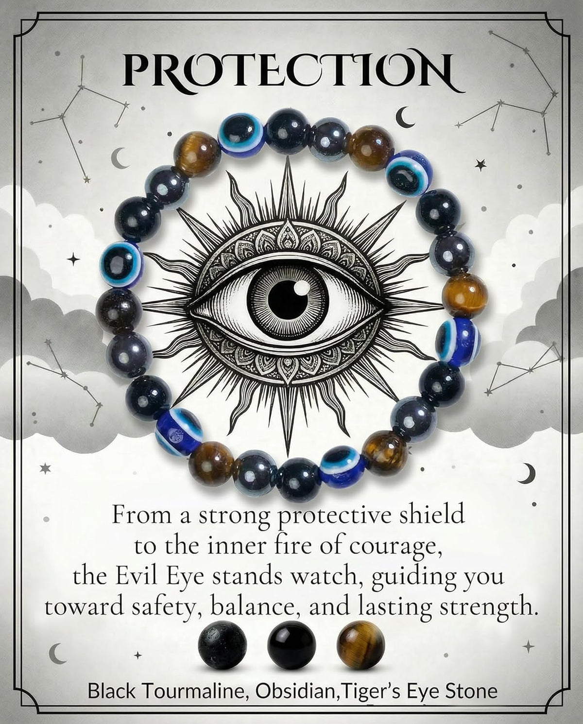 Evil Eye Stretch Crystal Bracelet with 8MM Beads