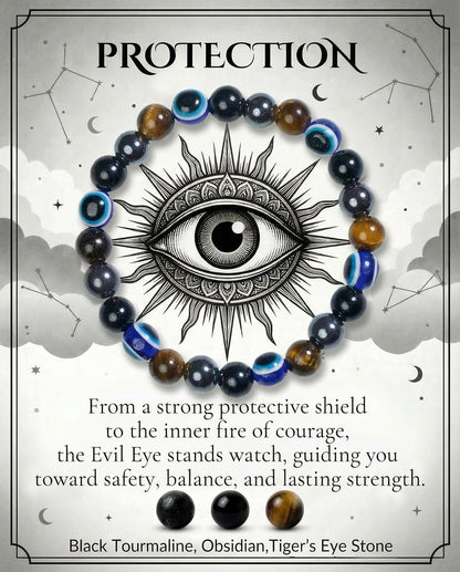 Evil Eye Stretch Crystal Bracelet with 8MM Beads