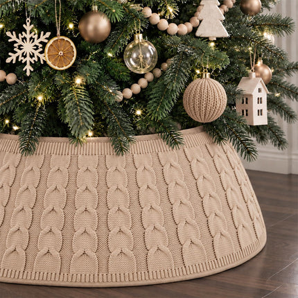 Christmas Tree Knitted Collar Skirt Red for Holiday Home Party Decoration