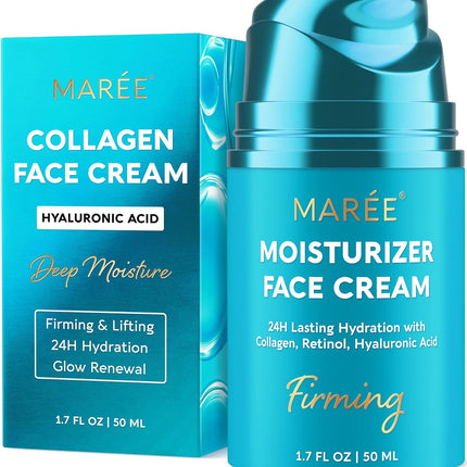 MAREE Face Moisturizer – Firming & Lifting Face Cream for Women with Collagen, Retinol & Hyaluronic Acid – Day & Night Anti-Aging Facial Wrinkle DD Cream Moisturizer for Dry Skin – Crema Para la Cara