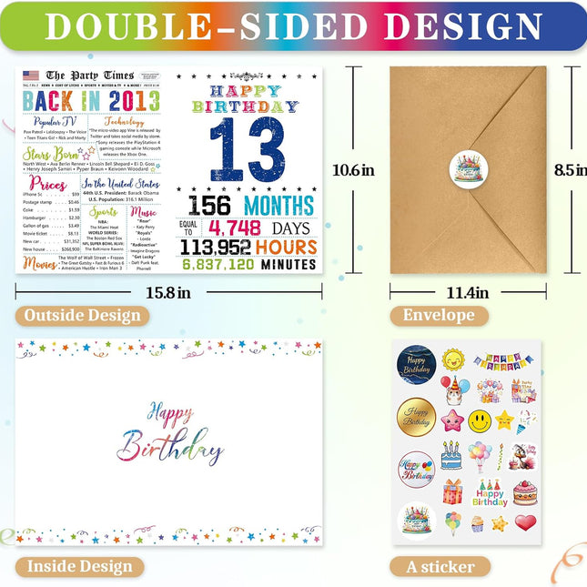 SourcetoHome 13th Birthday Card, 13th Birthday Decorations Gifts for Girls Boys, 13 Year Old Birthday Card for Son Daughter Grandson Granddaughter, Back In 2013 Card - supplement facts label