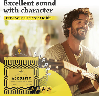 Quality acoustic guitar strings - 6 string set - Premium coating with Phosphor Bronze (guitar strings - photo 2