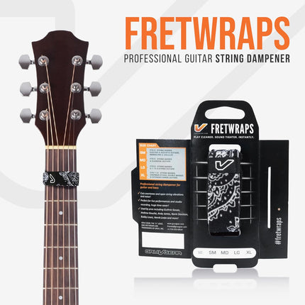 Gruv Gear Fret Wrap & Guitar Mute, Fretwrap for Acoustic, Electric & Bass | String Dampener Recording, Tapping & Practice Accessory (1 Pack, Extra Large Bandana Black, Fits 7-12 String Bass, Extended