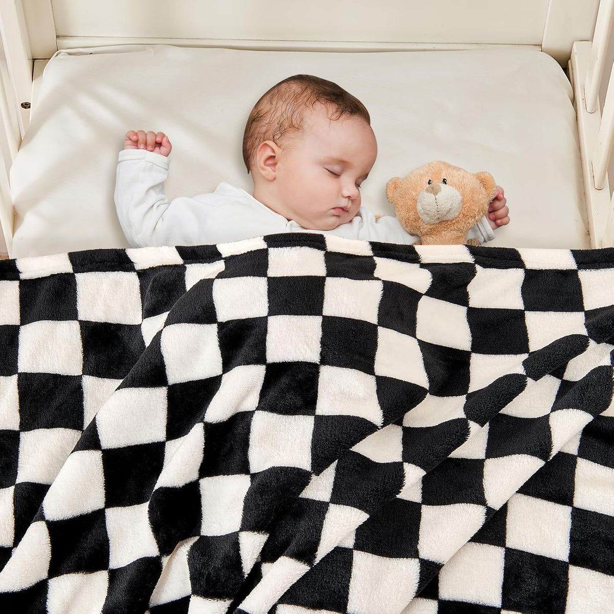 Checkered Baby Blanket Fleece Baby Blankets for Boys Girls, Ultra Soft Cozy Fluffy Infant Toddler - photo 3
