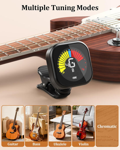 Guitar Tuner Clip-On Rechargeable with Color Screen 360° Rotatable Acoustic Chromatic Open Tuning for - photo 3