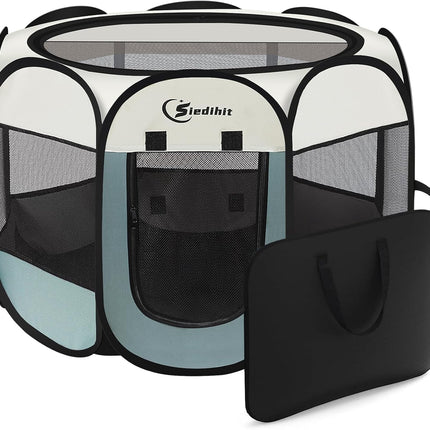 Siedihit Dog Cat Playpen, Puppy Pet Playpen Indoor for Small Dog Crate Tent Cage Outdoor, Portable Pop Up Dogs Enclosure Kennel with Carrying Case for Dogs/Cats/Rabbits(Grey, Small