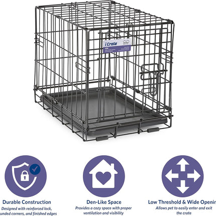 MidWest Homes for Pets 18-Inch iCrate for Tiny Breeds, Up to 10 lbs, Single Door Folding Dog Crate with Divider Panel, Leak-Proof Tray & Secure Latch, Portable, Durable & Easy to Assemble