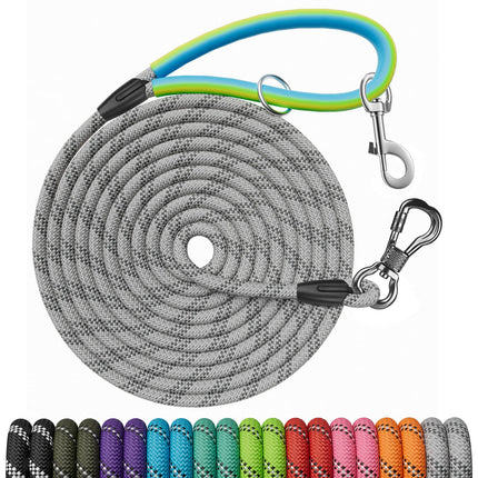 30 FT Dog Leash, Obedience Recall Training Agility Lead, with 2 Swivel Hooks, Reflective Threads and Soft Handle, Puppy Leash for Walking, Hunting, Camping for Small Medium and Large Dogs-Black
