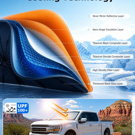 Truck Windshield Sun Shade for F-150/Silverado/Tundra/RAM 1500/Sierra - 5 Layers Ice Crystal Coating - photo 3