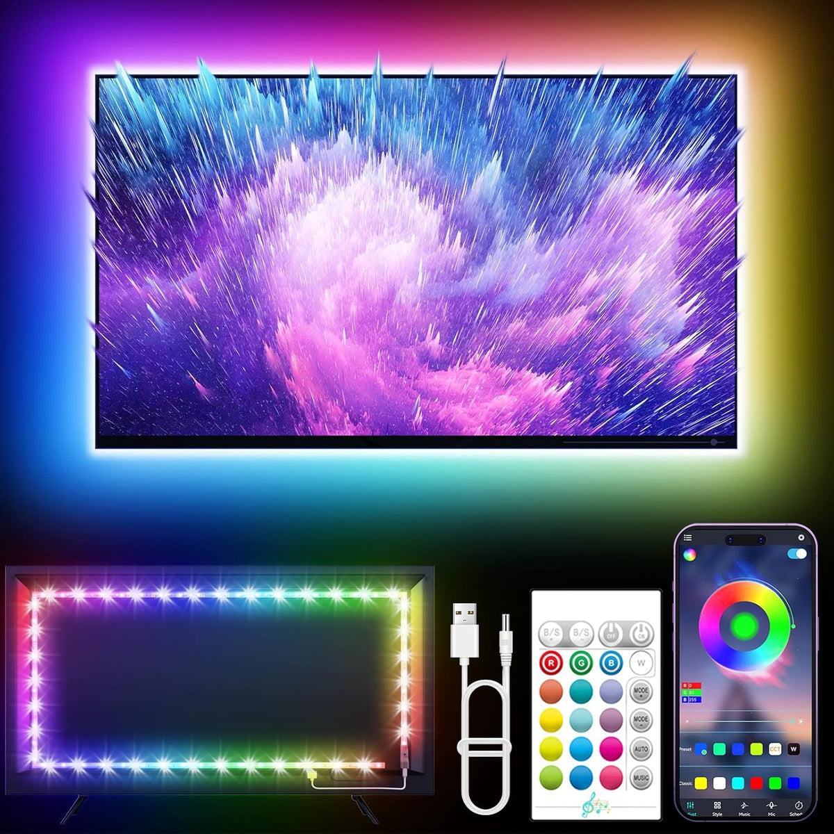 16.4 ft RGB LED TV Backlight for 45-75 Inch TVs
