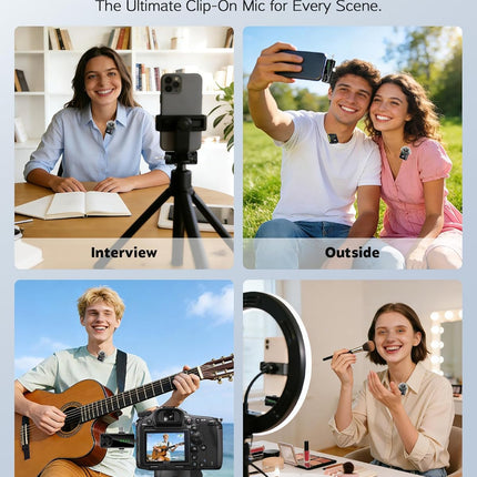 Wireless Mini Microphone for iPhone, Android, Cameras, Lavalier Lapel Microphone with Noise Reduction, Dual Digital Display Mics with 20H Battery Life for Video Recording, YouTube, Vlogging