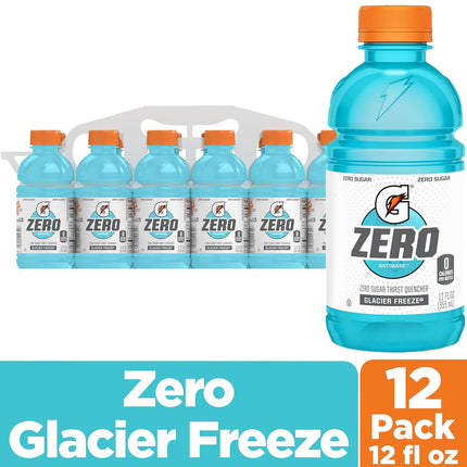 Gatorade Thirst Quencher Zero Sugar Sports Drink, Glacier Freeze, 12oz Bottles, 12 Pack, Electrolytes for Rehydration