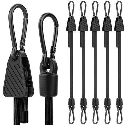 Adjustable Bungee Cords with Hooks, 6 Pack Heavy Duty Outdoor Carabiner Bungee Cord, Black Super Elastic Bungee Straps Easily Adjust from 7" to 48", Great for Cargo, Camping, Bike Racks, Tents