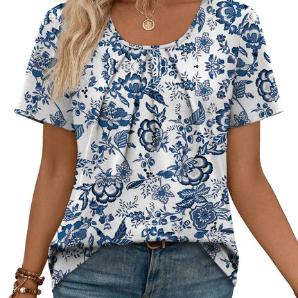 Women T Shirts Pleated Short Sleeve Tops Business Casual Blouses