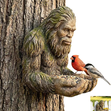 Bigfoot Bird Feeder, Garden Art Sculpture with Hidden Keyhole Hanger, Waterproof Outdoor Resin Statue for Tree/Wall Mount, Unique Wildlife Decor