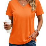 Women's Cotton T Shirt V-Neck Short Sleeve Shirt Classic-Fit Casual Breathable Tee Summer Basic Tops