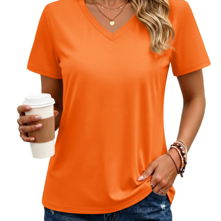 Women's Cotton T Shirt V-Neck Short Sleeve Shirt Classic-Fit Casual Breathable Tee Summer Basic Tops