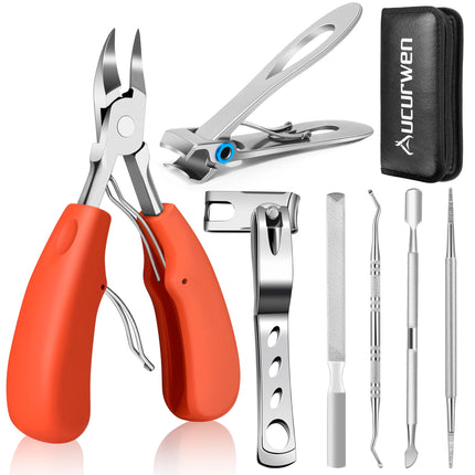 Toenail Clippers for Seniors Thick Toenails, Heavy Duty Toe Nail Clippers Adult Thick Nails Long Handle, Large Toenail Clippers for Thick Nails 7Pcs